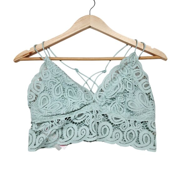 Victorias‎ Secret PINK Lace Bralette Top Mint Green Cross Back L - Picture 7 of 7